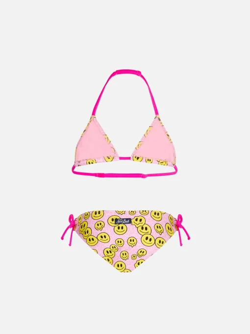 Bikini da bambina a triangolo con stampa sorrisi