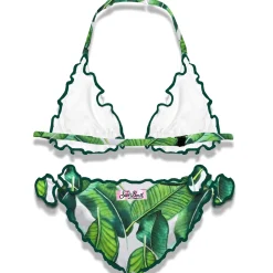 Bikini da bambina a triangolo con stampa tropicale