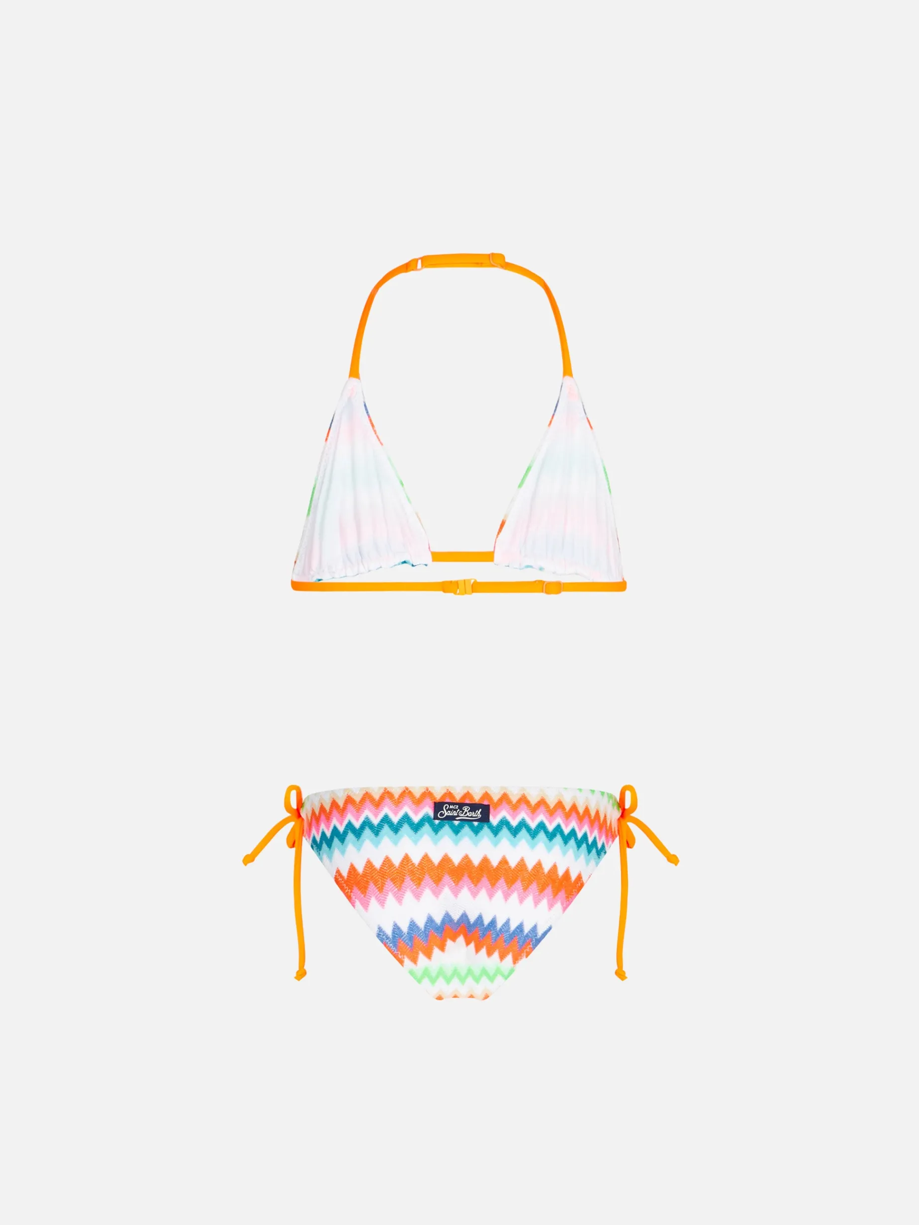 Bikini da bambina a triangolo con fantasia multicolore