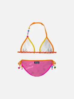 Bikini da bambina a triangolo con stampa leopardata