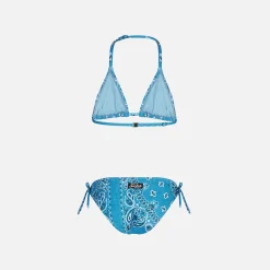 Bikini da bambina a triangolo con stampa bandana in denim