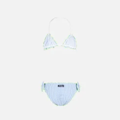 Bikini da bambina a triangolo in seersucker con righe