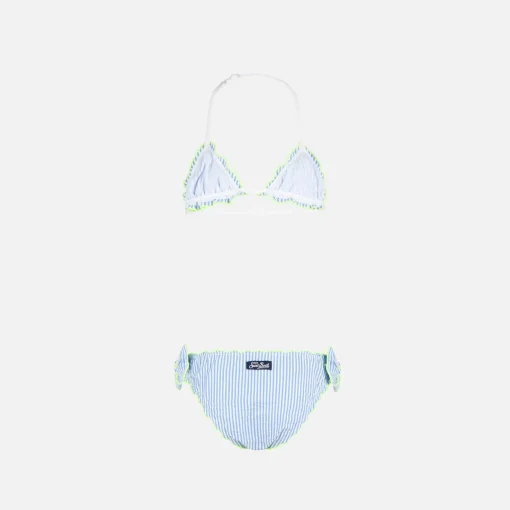 Bikini da bambina a triangolo in seersucker con righe