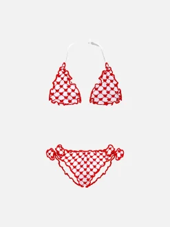 Bikini da bambina con cuore ricamato
