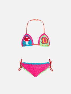 Bikini da bambina multicolore crochet con toppe
