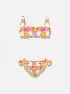 Bikini da bambina rosa vichy e papere