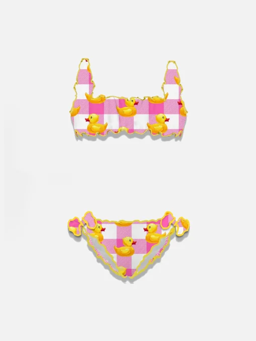 Bikini da bambina rosa vichy e papere