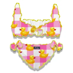 Bikini da bambina rosa vichy e papere