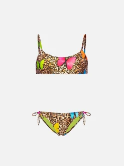 Bikini da bambina stampa animalier con farfalle
