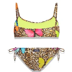 Bikini da bambina stampa animalier con farfalle
