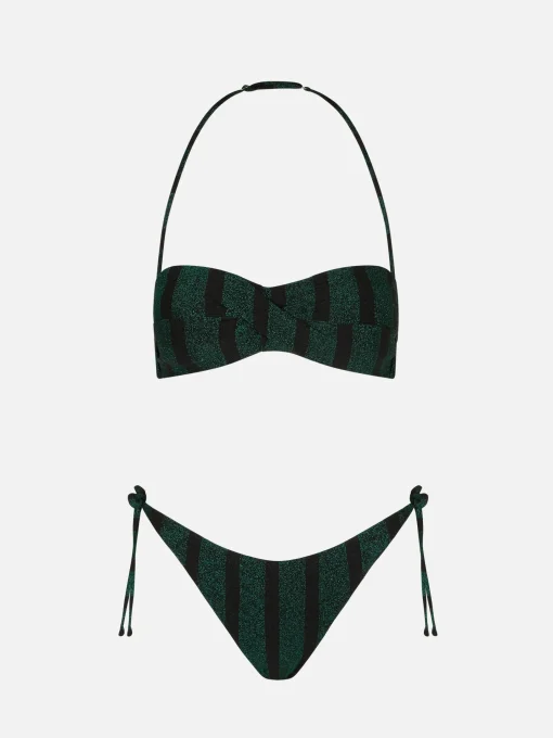Bikini da donna a balconcino a righe lurex