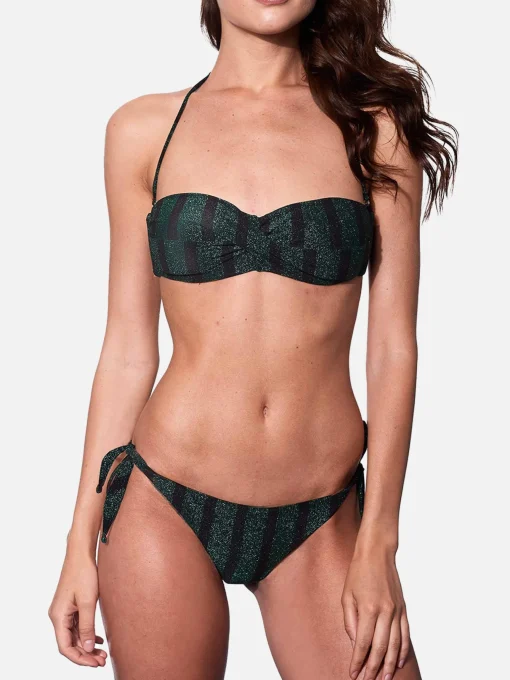 Bikini da donna a bralette a righe lurex