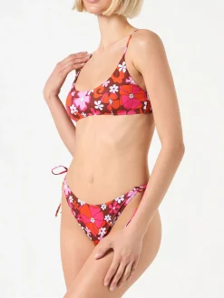 Bikini da donna a bralette con stampa floreale retrò