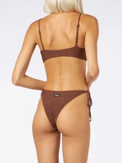 Bikini da donna a bralette in lurex marrone