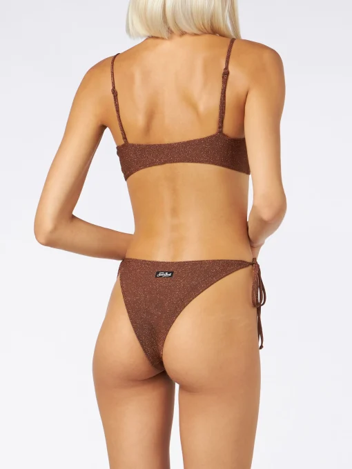 Bikini da donna a bralette in lurex marrone