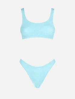 Bikini da donna a bralette azzurro crinkle