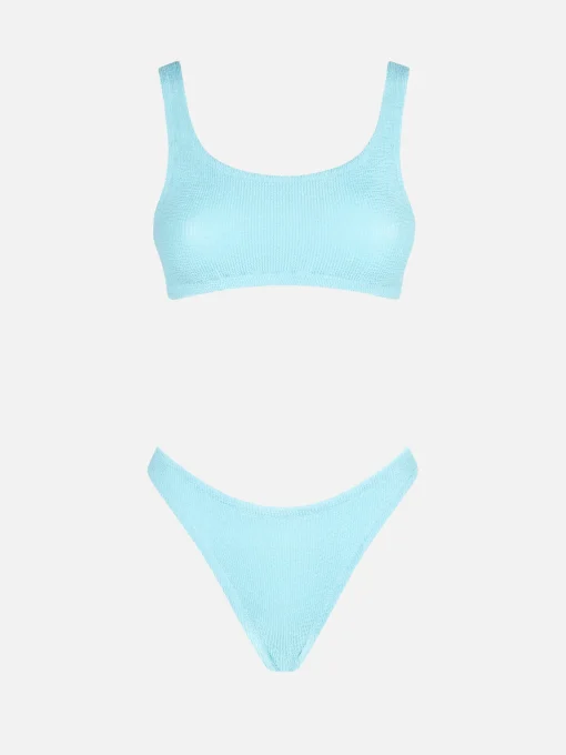 Bikini da donna a bralette azzurro crinkle