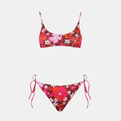 Bikini da donna a bralette con stampa floreale retrò