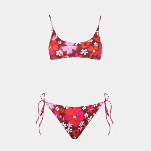 Bikini da donna a bralette con stampa floreale retrò