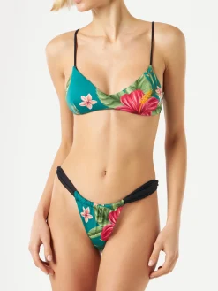 Bikini da donna a fascia con stampa tropicale