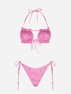 Bikini da donna a fascia con stampa paisley