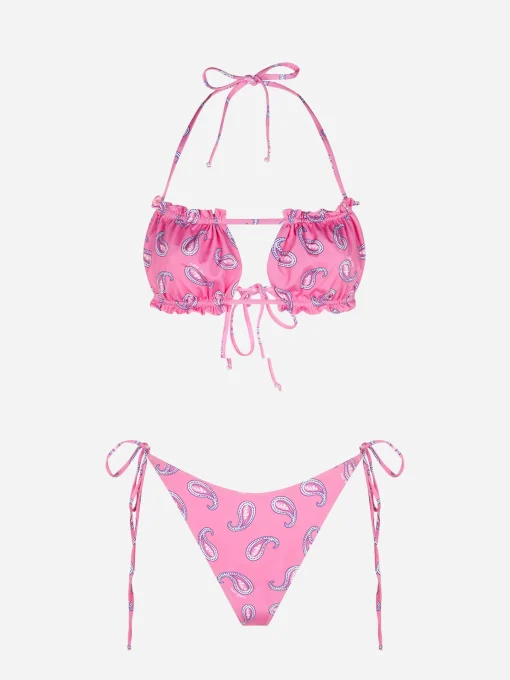 Bikini da donna a fascia con stampa paisley