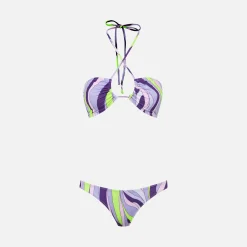 Bikini da donna a fascia con stampa shape wave