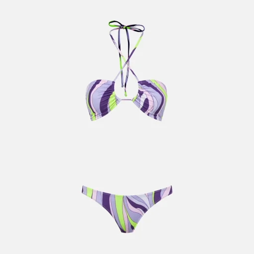 Bikini da donna a fascia con stampa shape wave
