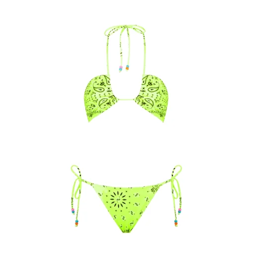 Bikini da donna a fascia con stampa bandana e charms