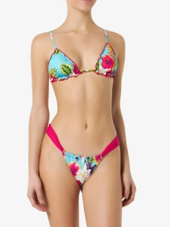 Bikini da donna a triangolo con stampa Ibiscus