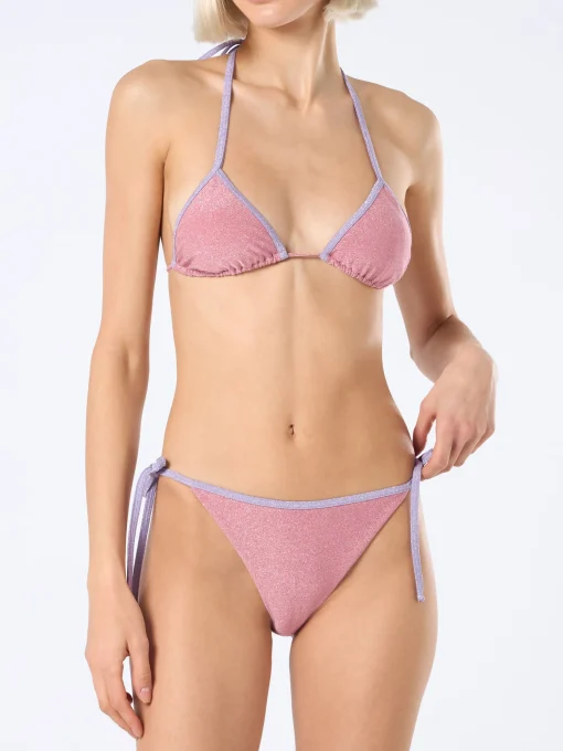 Bikini da donna a triangolo rosa Leah Marielle in lurex con bordino