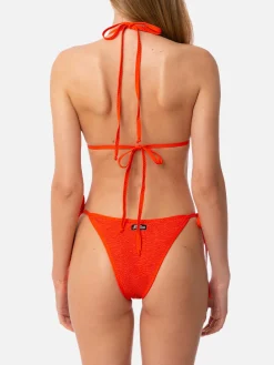 Bikini da donna a triangolo crinkle arancione