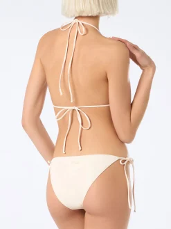 Bikini da donna a triangolo beige con strass