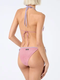 Bikini da donna a triangolo rosa Leah Marielle in lurex con bordino