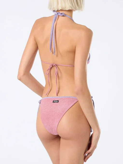 Bikini da donna a triangolo rosa Leah Marielle in lurex con bordino