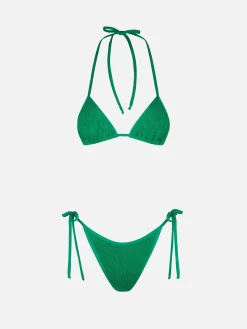 Bikini da donna a triangolo verde crinkle