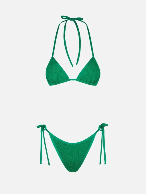 Bikini da donna a triangolo verde crinkle