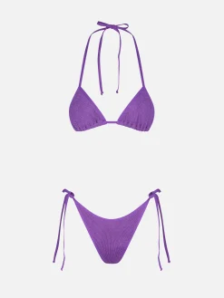 Bikini da donna a triangolo crinkle colore viola