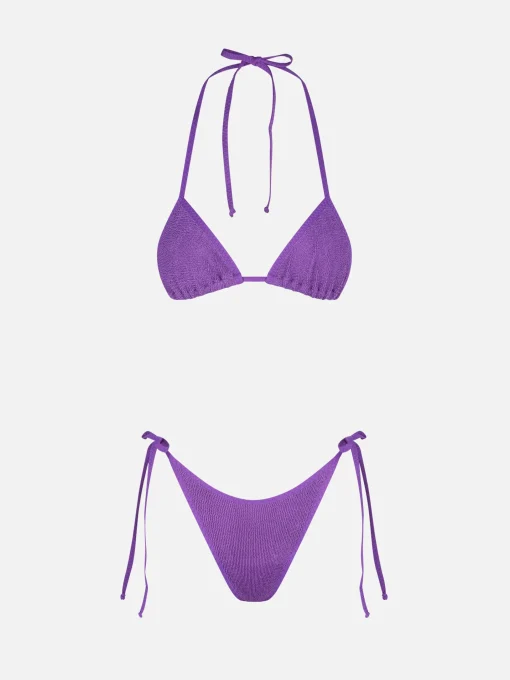 Bikini da donna a triangolo crinkle colore viola