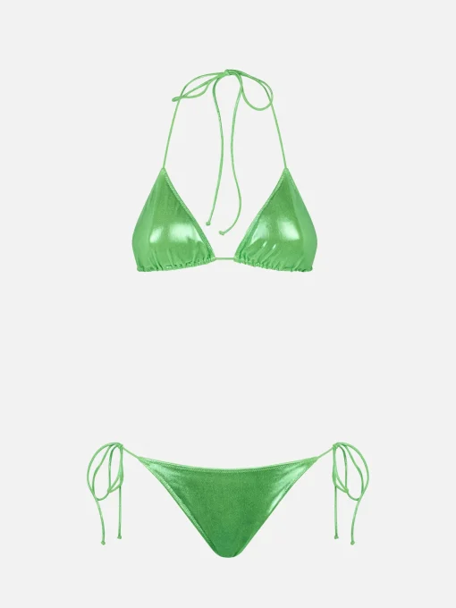 Bikini da donna a triangolo verde lamina