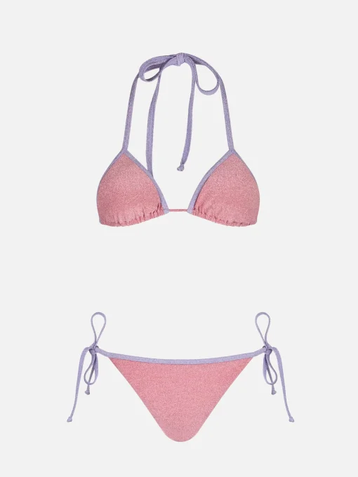 Bikini da donna a triangolo rosa Leah Marielle in lurex con bordino