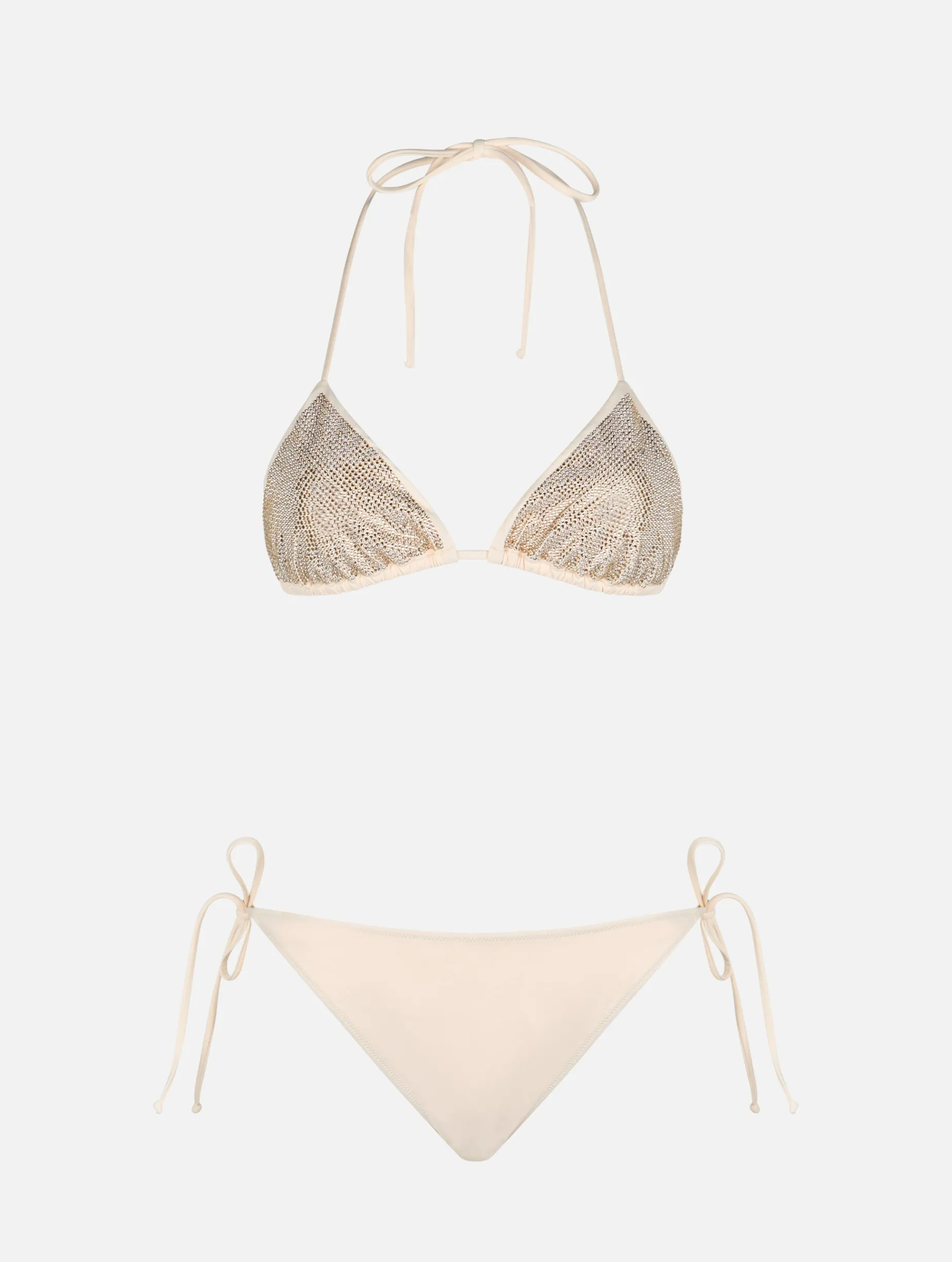Bikini da donna a triangolo beige con strass