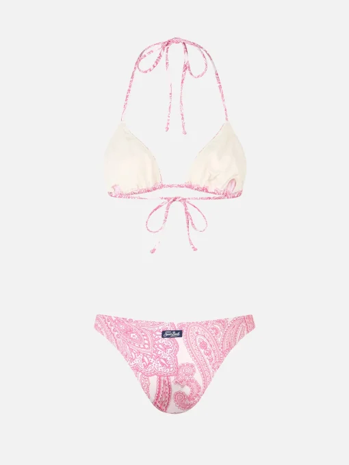 Bikini da donna a triangolo paisley rosa Leah Lido