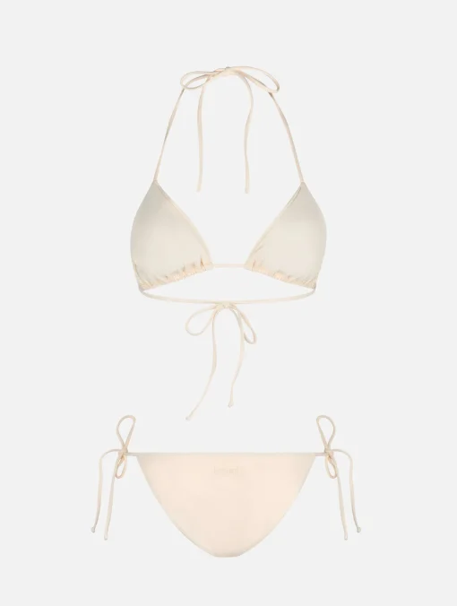 Bikini da donna a triangolo beige con strass