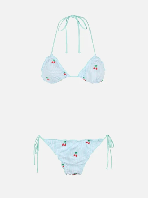 Bikini da donna classico a triangolo in seersucker Sagittarius Miami con toppe