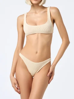 Bikini da donna classico a bralette beige crinkle