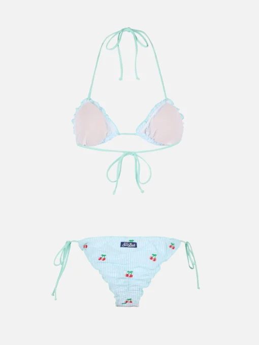 Bikini da donna classico a triangolo in seersucker Sagittarius Miami con toppe