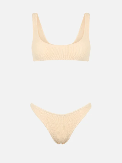 Bikini da donna classico a bralette beige crinkle