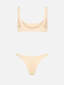 Bikini da donna classico a bralette beige crinkle