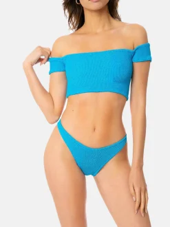 Bikini da donna turchese crinkle spallina larga
